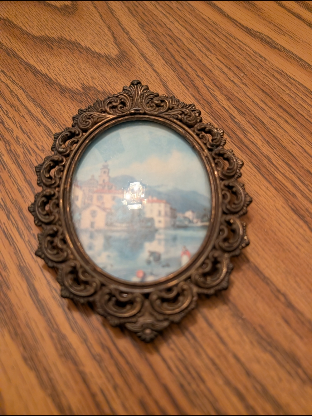 Vintage Ornate Italian Oval Picture Frame in Bronze Brown
